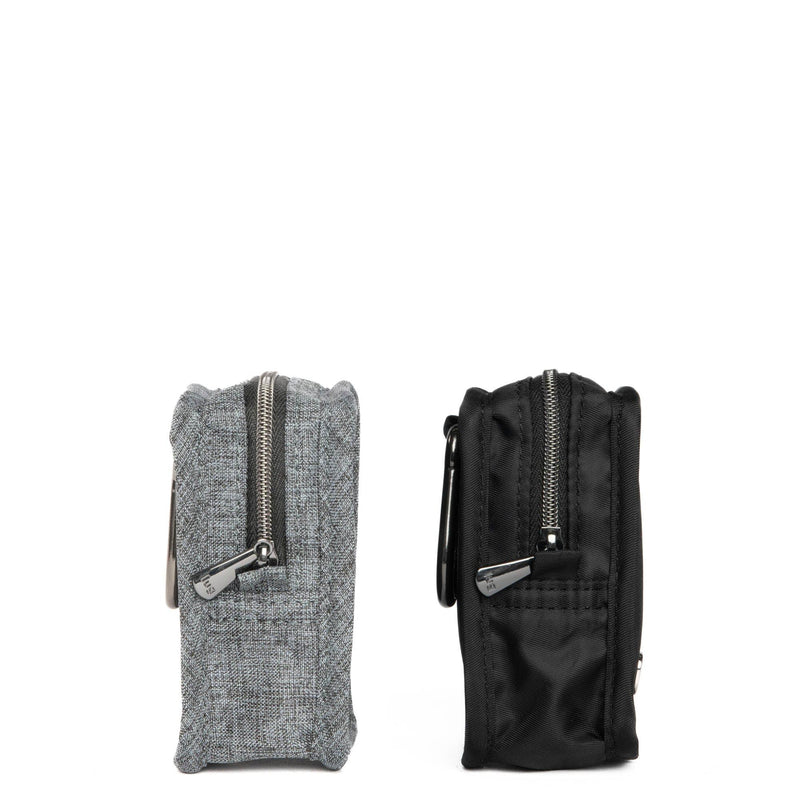 Lug Drizzle Mini Zip Storage Pouch for Women, 2-Piece Set with Carabiner and Wristlet Loops, Lightweight Travel Organizer – Black/Heather Grey Black\/heather Grey
