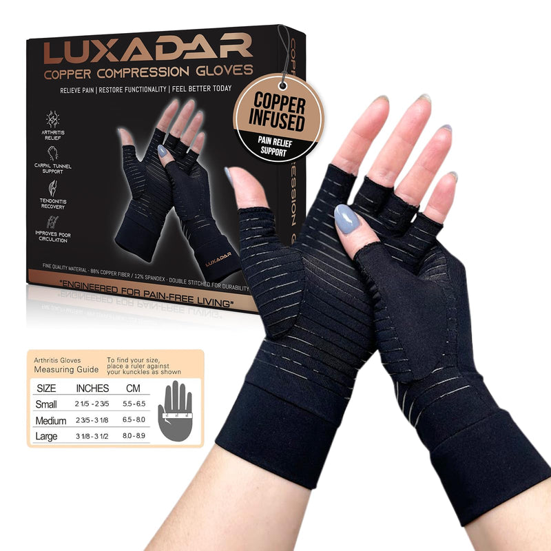 UPDATED Copper Compression Gloves for Arthritis, Carpal Tunnel, Post-Surgery Recovery, Menopause Relief, Gaming, Office Typing – Fingerless Support Gloves for Pain, Swelling Circulation, Large -2 Pack