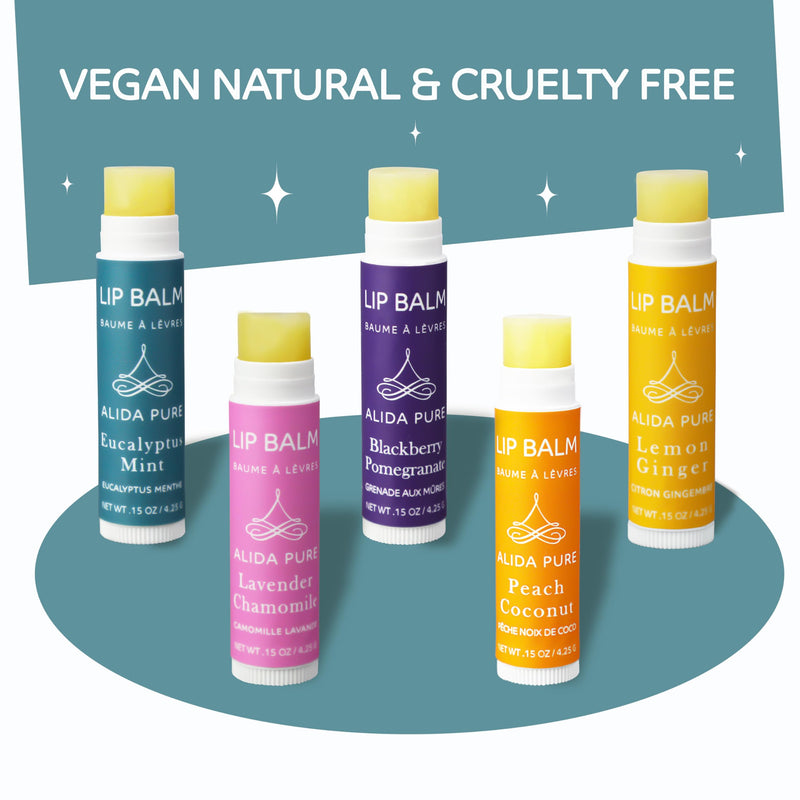 ALIDA PURE Duet Lip Balm Collection, Vegan Set, Beeswax Free, with Organic Jojoba, and Avocado Oil, Vitamin E, Natural Moisturizer for Dry, Chapped Lips, 5 Tube Set Duet Assorted