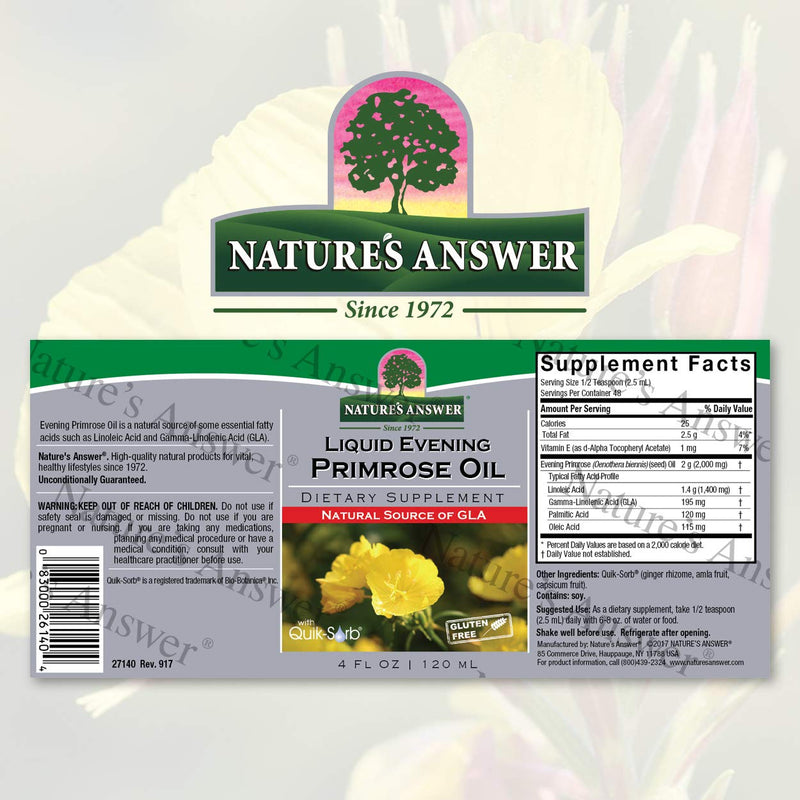 [Australia] - Nature's Answer Liquid Evening Primrose Oil 4oz Liquid | Cold Pressed | Essential All Natural Moisturizer for Hair, Skin, Nails | Rosacea Psoriasis Eczema Relief | Single Count 