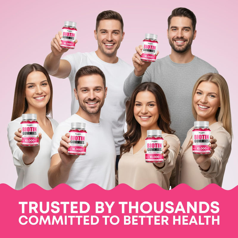 Biotin Gummies 10,000mcg, 60 Vegan Gummies with 7 Essential Vitamins for Hair, Skin & Nails Support, Strawberry Flavour Biotin Supplement Non-GMO, Gluten-Free (Strawberry)