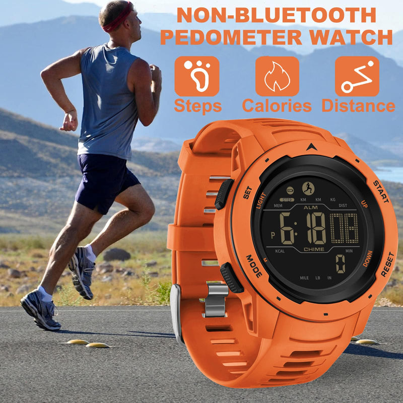 [Australia] - findtime Men's Digital Watch Waterproof Pedometer Watches Sport Watch Step Counter Calorie Military Watch with Stopwatch Alarm LED Backlight Countdown orange 