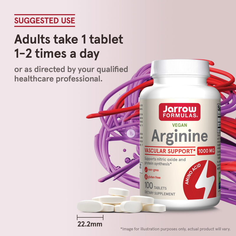 [Australia] - Jarrow Formulas¬Æ Arginine 1000 mg, Dietary Supplement, Supports Nitric Oxide Production, Supports Protein Synthesis, 100 Tablets, Up to 100 Day Supply 100 Count (Pack of 1) 