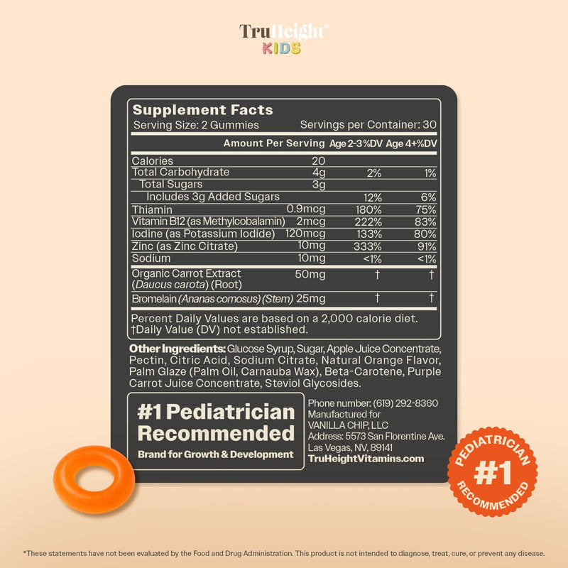 TruHeight Kids Appetite Booster Gummies (Orange, Ages 2+) All Natural Toddler & Kids Appetite Stimulant to Eat More - Weight Gain Supplements - Vitamins for Underweight Children - Picky Eater Vitamin 60 Count (Pack of 1)