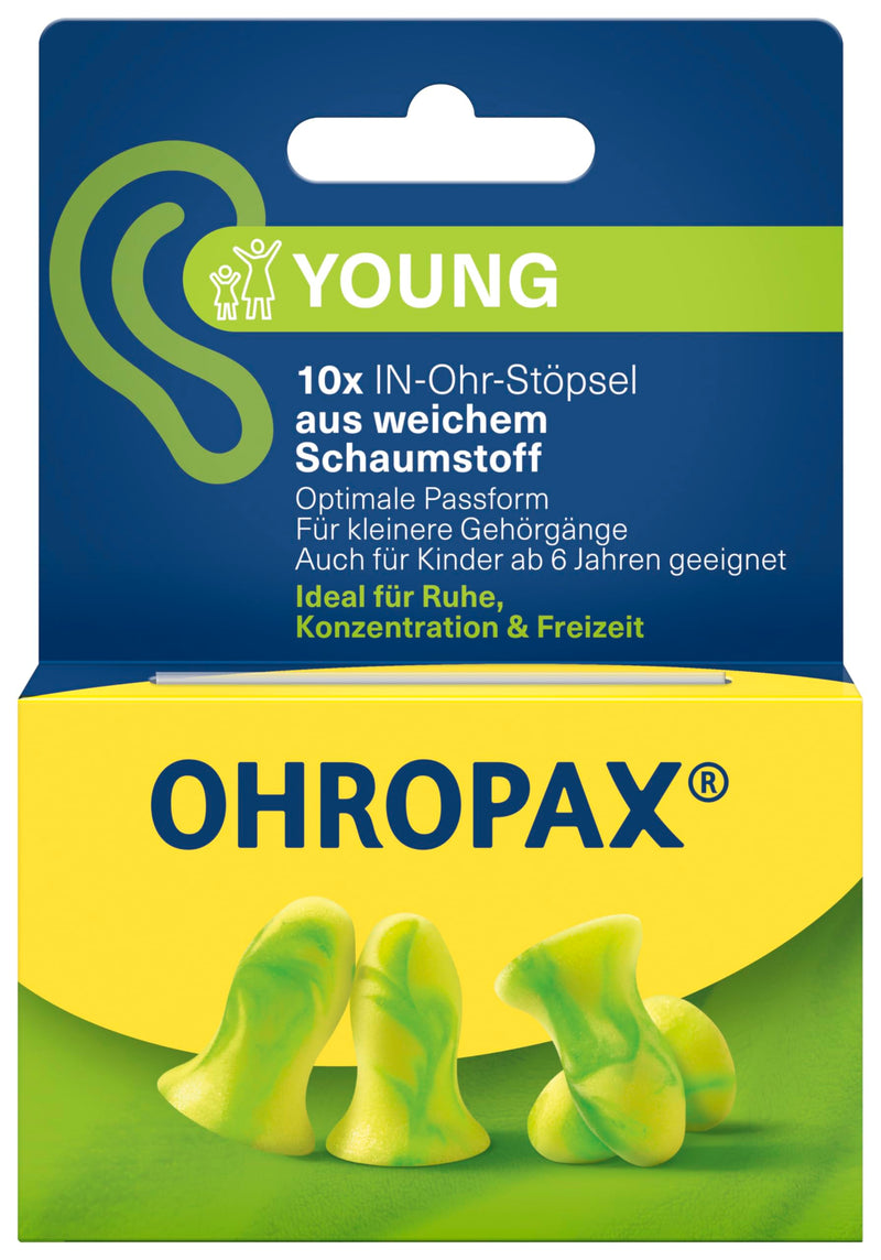 [Australia] - OHROPAX Young ear plugs - for ears with smaller ear canals - IN-ear plugs made of soft foam - sound insulation value SNR 35 dB - ideal for peace, concentration and leisure time - pack of 10 Young 10 pieces. 