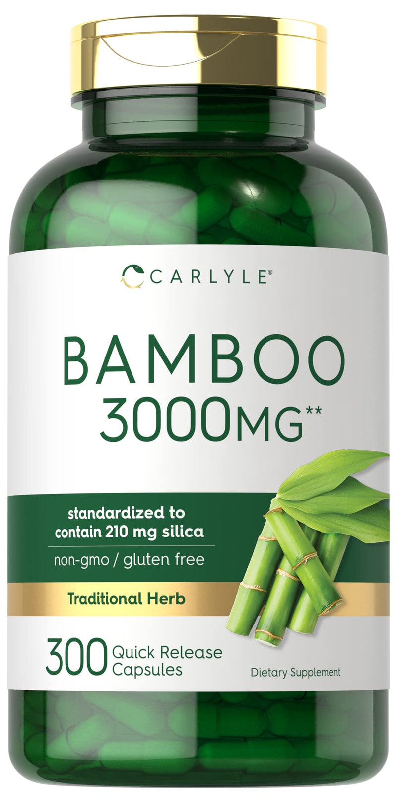 Carlyle Bamboo Extract Capsules | 3000mg | 300 Count | 210mg Silica | Non-GMO, Gluten Free Supplement