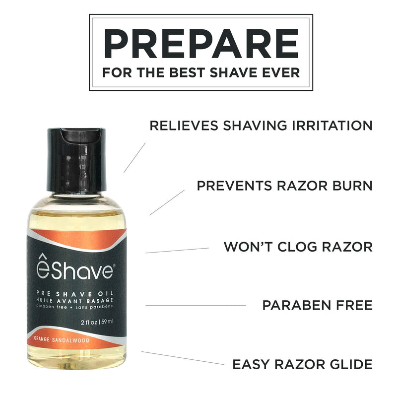eShave Pre Shave oil for men- protects from shaving irritation and razor burn- for smoothest shave and silky skin- All Natural Shaving oil 2 oz Orange Sandalwood