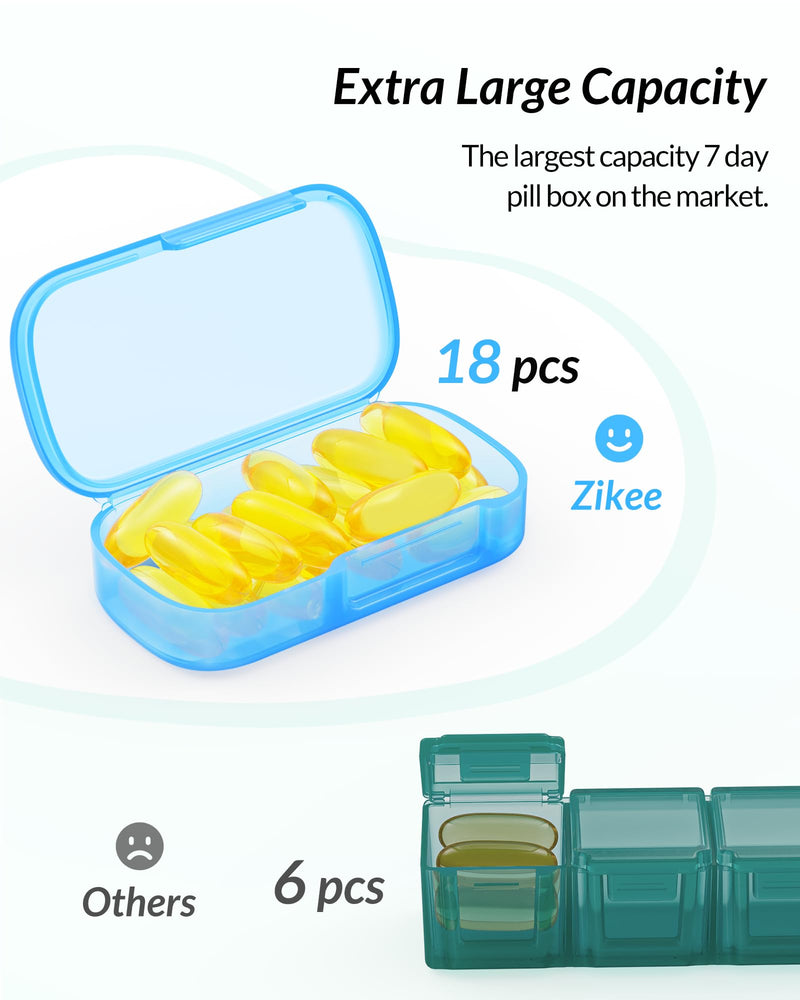 [Australia] - ZIKEE 7 Packs Extra Large Pill Organizer, Portable Pill Box 7 Day for Pocket, Purse, Weekly Pill Case with Dual-Protection Design, Pill Container for Medication, Vitamin, Fish Oil, Supplement 01-clear 