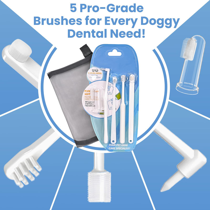 Dog Toothbrush Kit for Small Dogs - Puppy Tooth Brushing Kit with Finger Toothbrush & Soft Bristles, Dental Care Teeth Cleaning Set for Dogs and Cats
