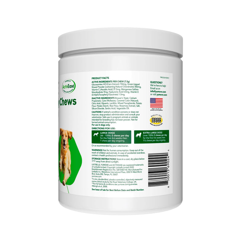 Lintbells YuMOVE Joint Supplement Dog Chews - Contains Glucosamine, Green Lipped Mussel - Natural Relief from Hip Ache, Stiff Joints - 1 Month’s Supply (Large & X-Large) Large & X-Large - PawsPlanet Australia