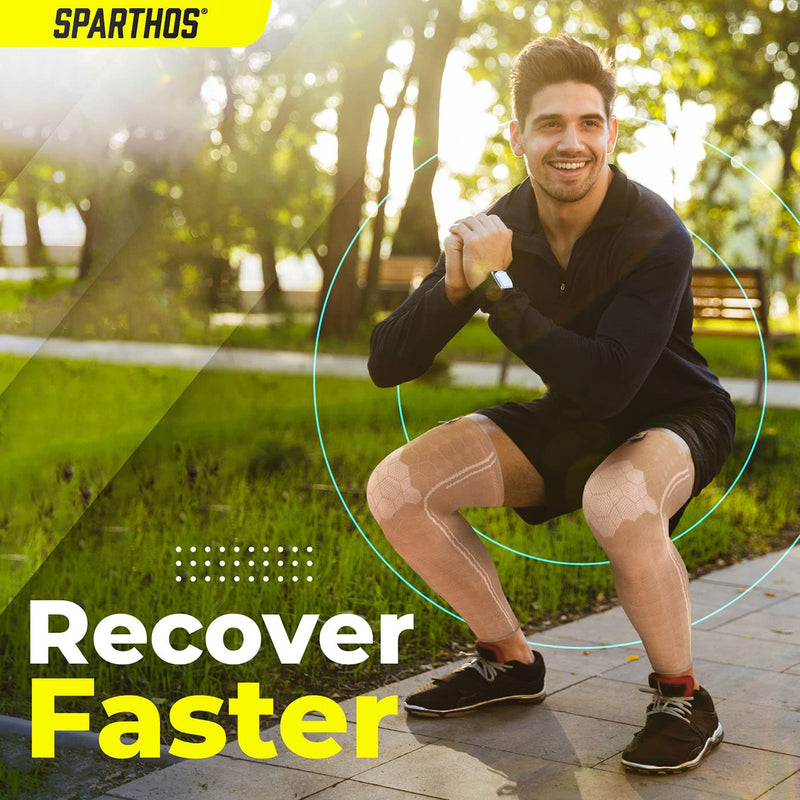 [Australia] - Sparthos Leg Compression Sleeves - Aid in Recovery and Support Active Lifestyle - Innovative Breathable Elastic Blend - Anti Slip, Day & Night Wear Medium Desert Beige 