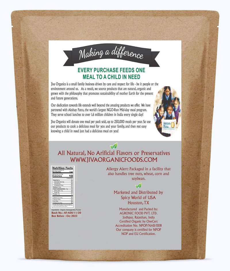 [Australia] - Jiva Organics Ashwagandha Root Powder 1.25 Pound (20oz) - Raw, Pure, NON-GMO, Lab Tested 