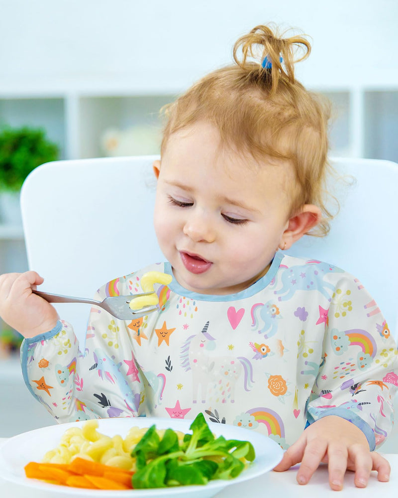 [Australia] - Lictin Baby Bibs for Boys Girls - Long Sleeve Bib, Waterproof Toddler Bibs, 0-24 Months Neutral Baby Smock for Eating Orange Elk/Light Blue Unicorn/Yellow Raccoon/Pink Hedgehog/Green Whale 