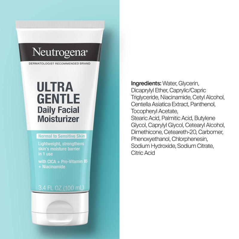 Neutrogena Ultra Gentle Daily Face Moisturizer, Fragrance-Free, 3.4 fl. oz | Suitable for Sensitive Skin, Vitamin B3, Pro-Vitamin B5, Vitamin E, Hydrating Moisturizer 3.4 Fl Oz (Pack of 1)
