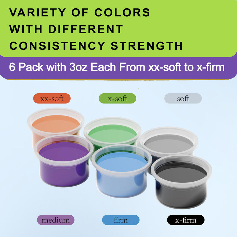 [Australia] - 6 Pack Theramandu Therapy Putty Kit, Hand Strengthening and Sensory Therapy Putty for Exercise & Stress Relief, Therapy Putty for Kids and Adults, 6 Different Resistances, 3 Ounces of Each Putty 