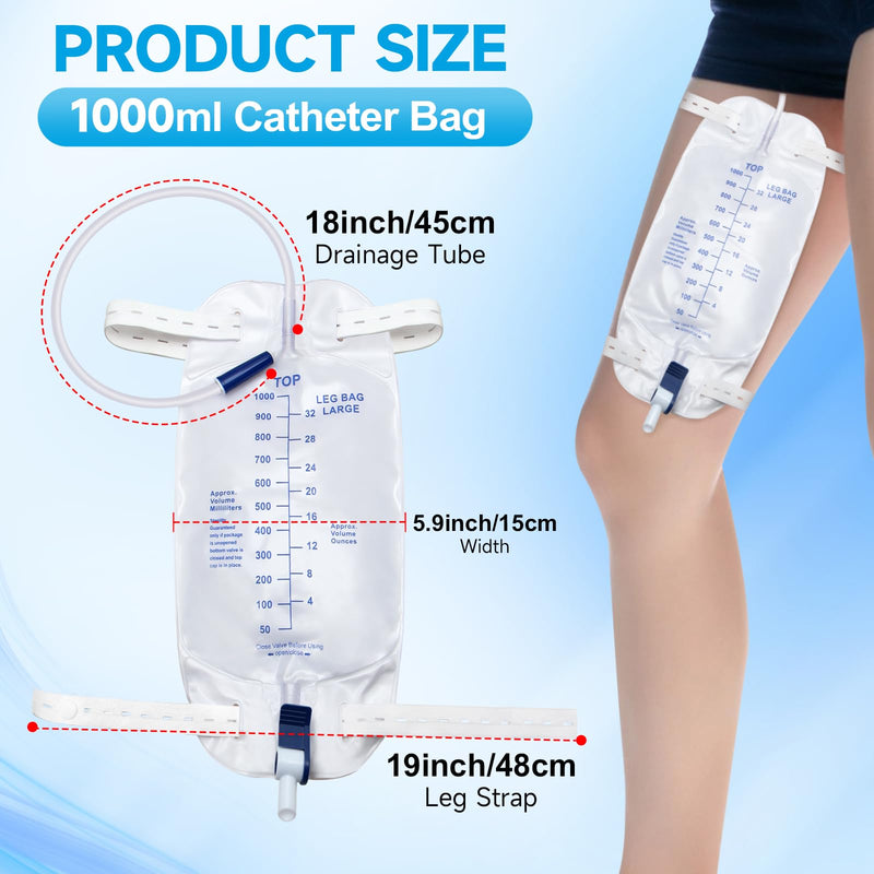 [Australia] - Catheter Bags for Men with 5PCS, Foley Catheter Leg Bags for Men 1000ML, Urine Bags for Easy Flip Drain Design 