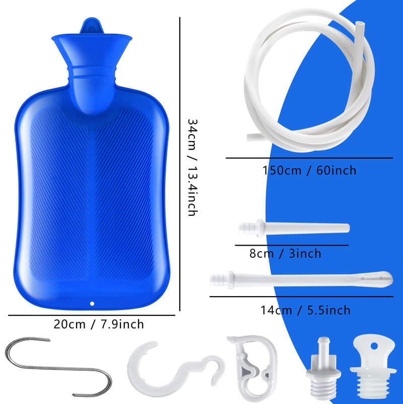 [Australia] - 2 L Enema Bag ，Coffee Enema Bag Kit with 5.0 ft. Long Silicone Hose ,2 Multi-Size Reusable Tips, Controlable Water Flow Valve- Coffee, Shower, Douche & Home Adult Enema Kit（Blue） Basic Version 