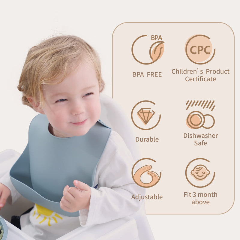 [Australia] - Moonkie Silicone Baby Bibs Set Of 2 | BPA Free Waterproof | Soft Durable Adjustable Silicone Bibs for Babies & Toddlers(Ether/Sage) A-ether/Sage 