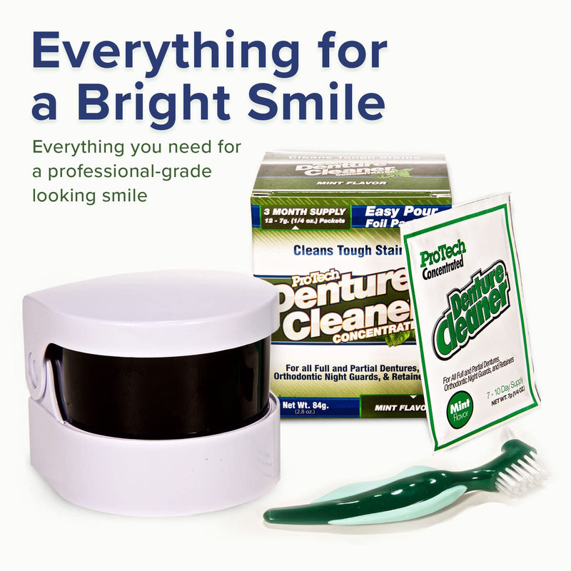 [Australia] - ProTech Removable Appliance Care Kit, Denture, Retainer, & Aligner and Cleaning Bundle with Ultrasonic Denture Retainer Cleaner, Brush, Solution, Informational Brochure, Pack of 3 