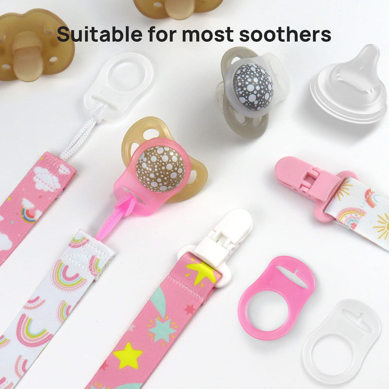 [Australia] - 4 Pack Pacifier Clips for Boys Girls, Dummy Clips Baby with Adapters, Silicone Binky Clips for Baby Teething Toys Baby Shower (Pink+White) Pink+White 