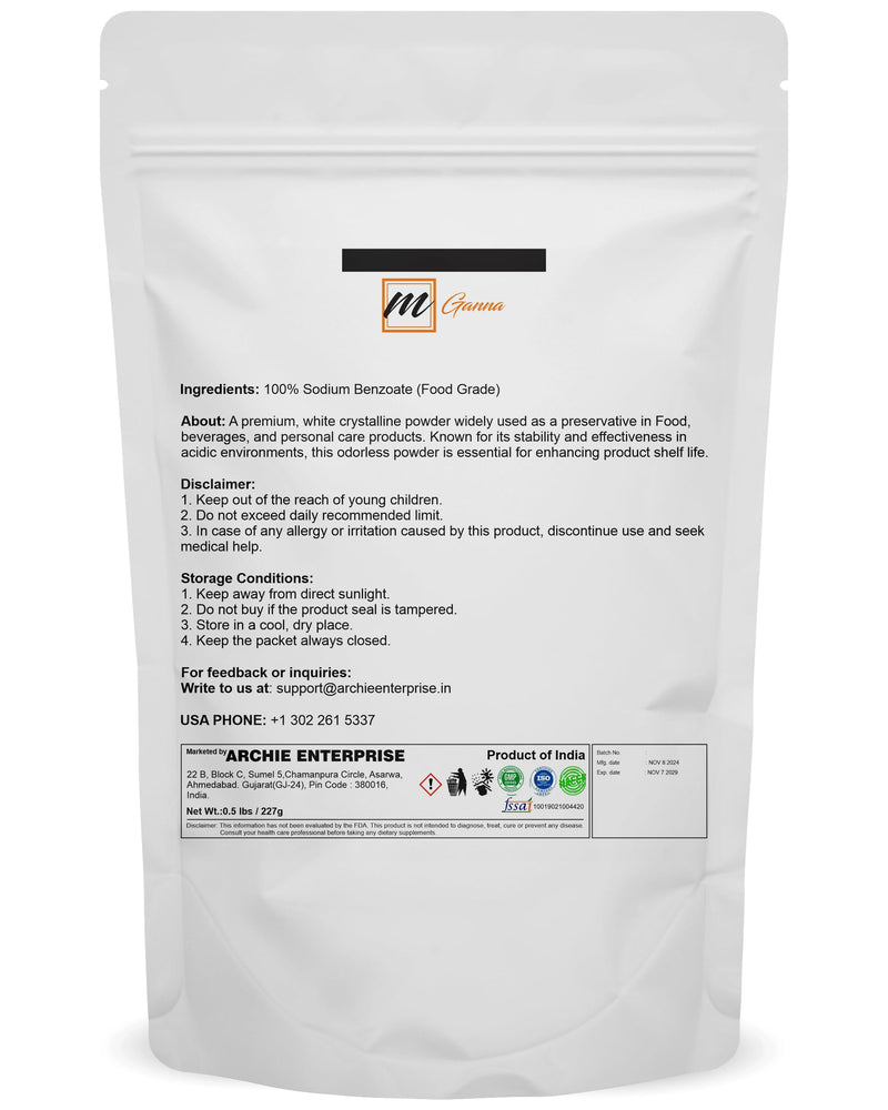 [Australia] - 100% Sodium Benzoate Powder 227g / 0.5 lbs ‚Äì Preservative for Food, Industrial and Household Applications 