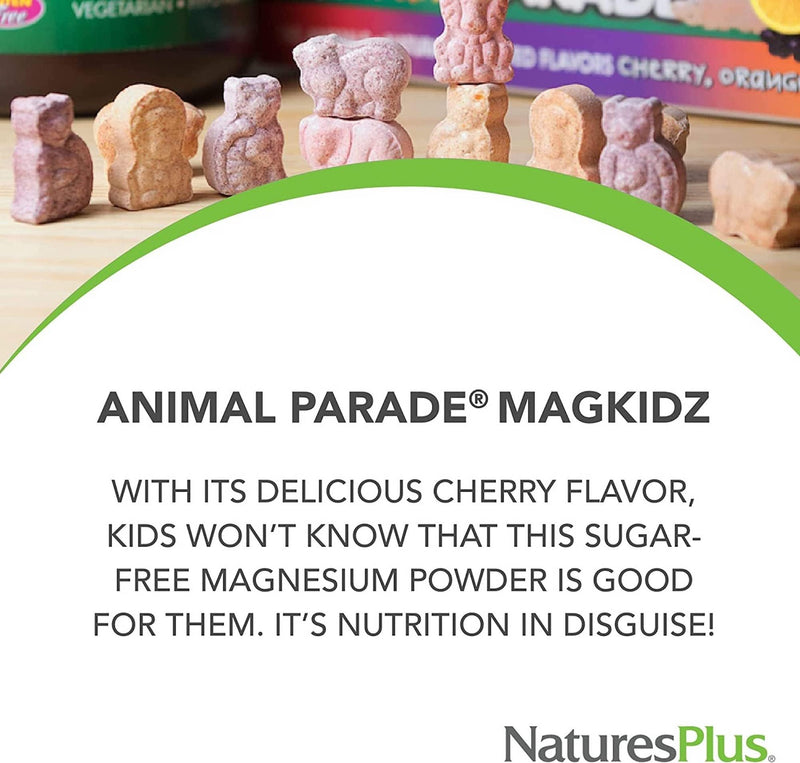 NaturesPlus Animal Parade MagKidz Children’s Magnesium Supplement - Natural Cherry Flavour, Teeth, Bones and Muscle Support for Children's Health - Gluten Free, Vegan - 171 g Powder 171 g (Pack of 1)