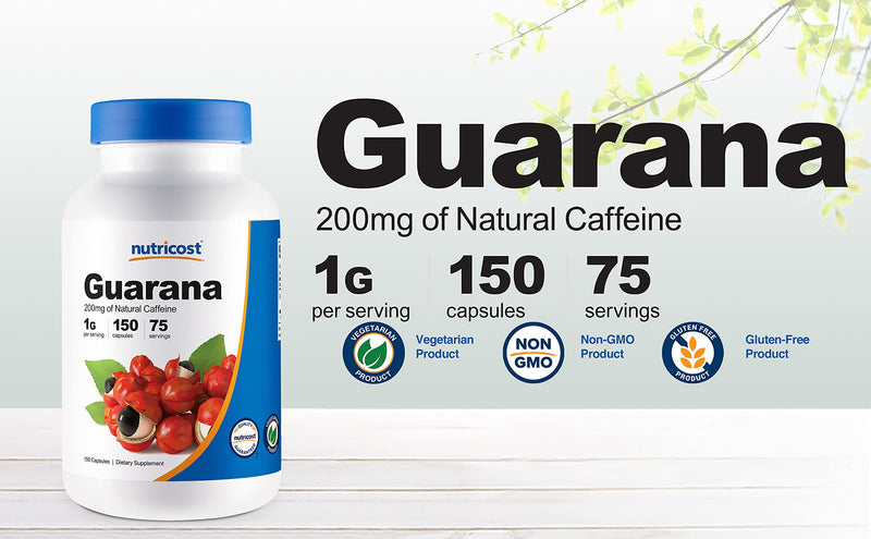 Nutricost Guarana 1000mg Serving, 150 Vegetarian Capsules - Natural Herbal Brazilian Caffeine Energizer Supplement 150 Count (Pack of 1)