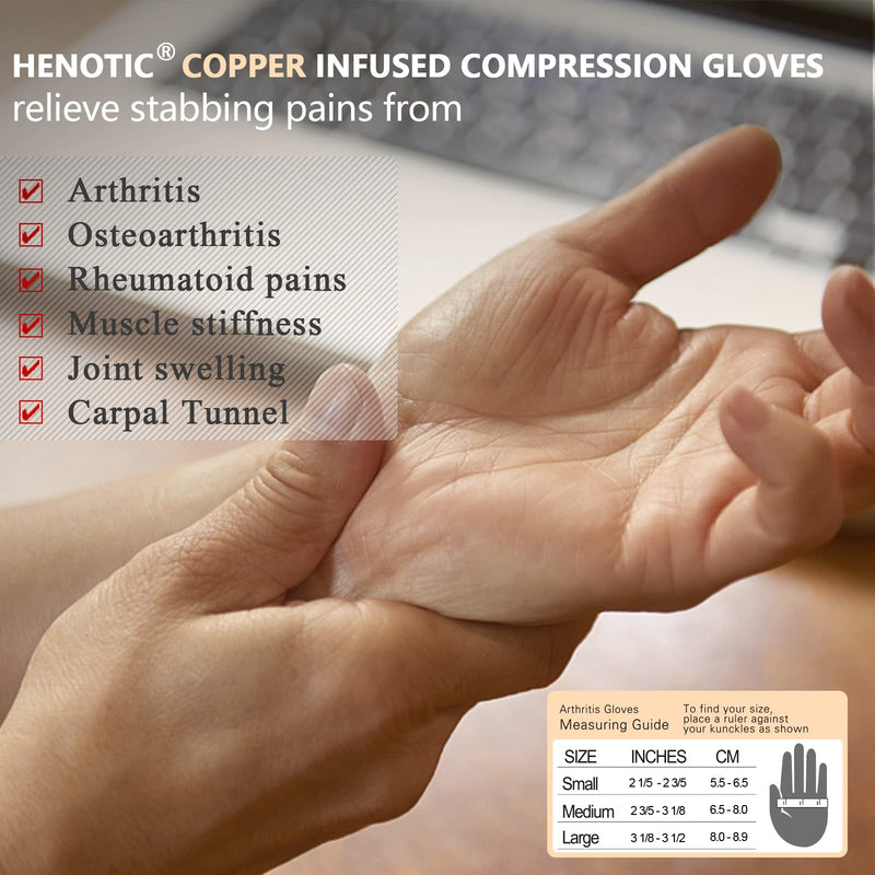 2 Pairs Copper Arthritis Gloves for Women Men, Touch Screen Anti-Slip Arthritis Compression Gloves for Relieving Carpal Tunnel Aches, Rheumatoid Pains, Joint Swell Two Pairs Large: 3 1/8''-3 1/2''