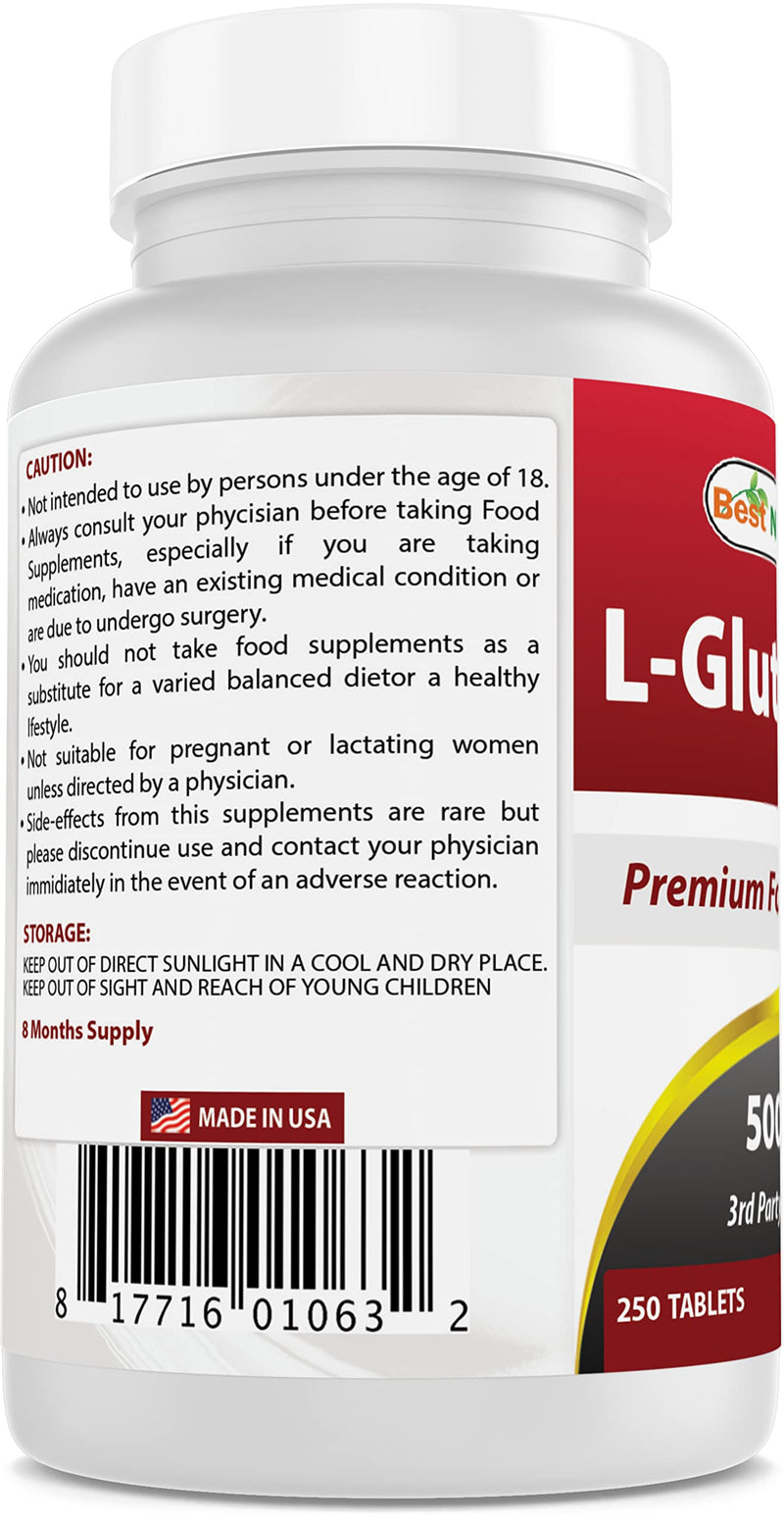 [Australia] - Best Naturals L-Glutamine 500 mg 250 Tablets 250 Count (Pack of 1) 