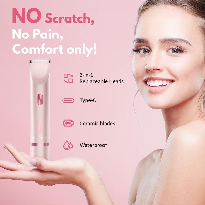 Bikini Shaver, Women's 2-in-1 Anti-Scratch Dual-Head Electric Shaver, Ipx7 Waterproof, Painless Trimmer, Safe and Gentle, Wet and Dry, Efficient Cleaning, Fashionable Care Gift (Pink) Pink