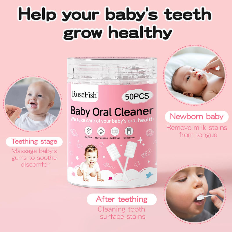 50Pcs Baby Tongue Cleaner for 0-36 Month No Glue Disposable Baby Mouth Oral Cleaner Infant Toothbrush Baby Gum Cleaner 3D Soft Infant Tongue Cleaner+1PCS Finger Toothbrush 1