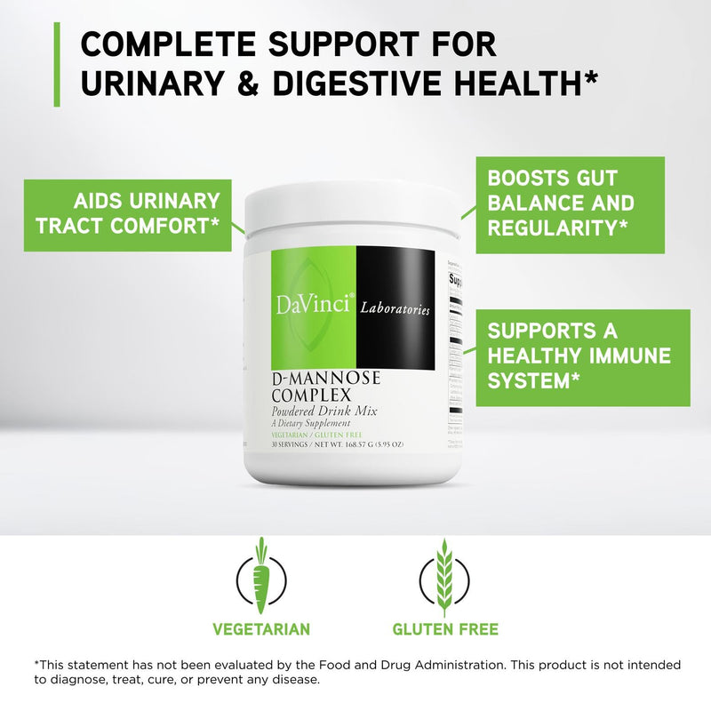 DAVINCI Labs D-Mannose Complex - Powder Drink Mix Supports Immune System & Urinary Tract Health* - Bladder Health Aid with Calcium, Cranberry Juice Powder & Prebiotic Fiber* - 30 Servings (168.57 g)