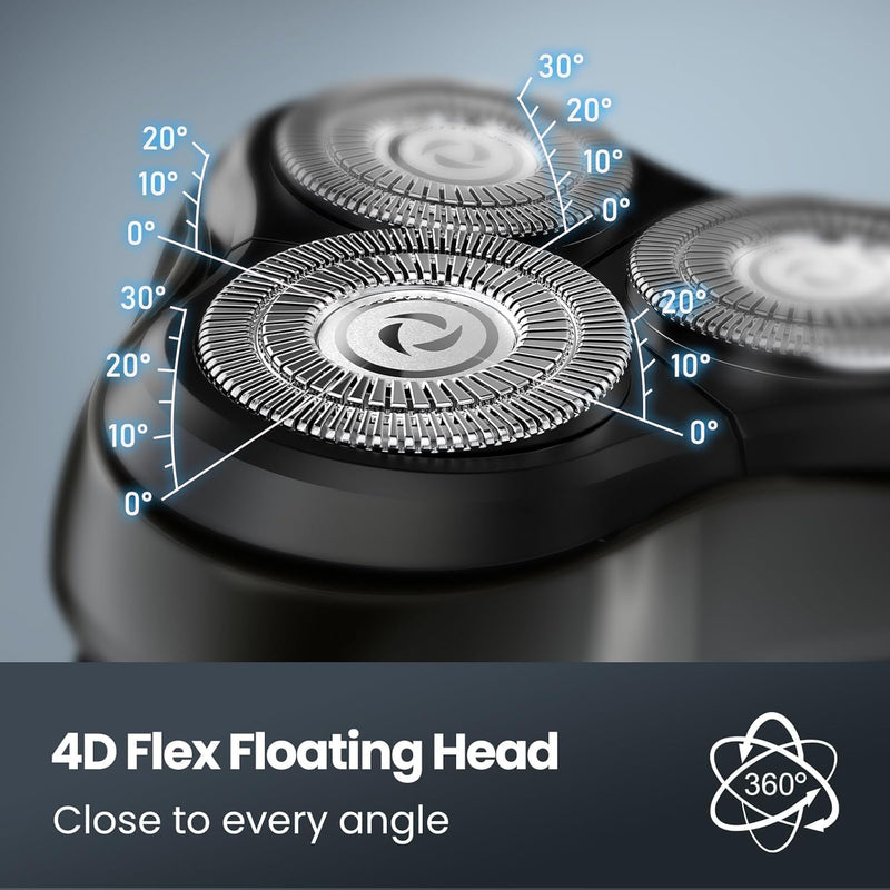 Electric Razor for Men Cordless: Wet/Dry Rotary Shaver Waterproof - USB Fast Charging & Sensitive Skin Care - Pop up Trimmer & Precision Blades Classic Black