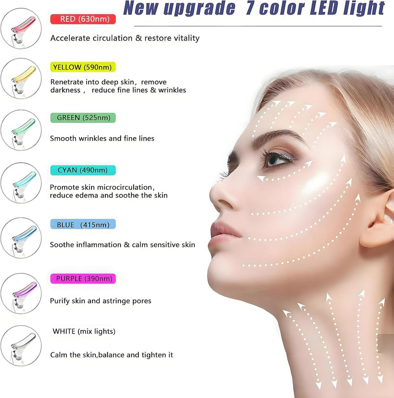 7-Color LED Facial Massager for Skin Care – Portable Multifunctional Face Massager Tool with Heat & Vibration, Anti-Aging & Wrinkle Reduction, Glossy White