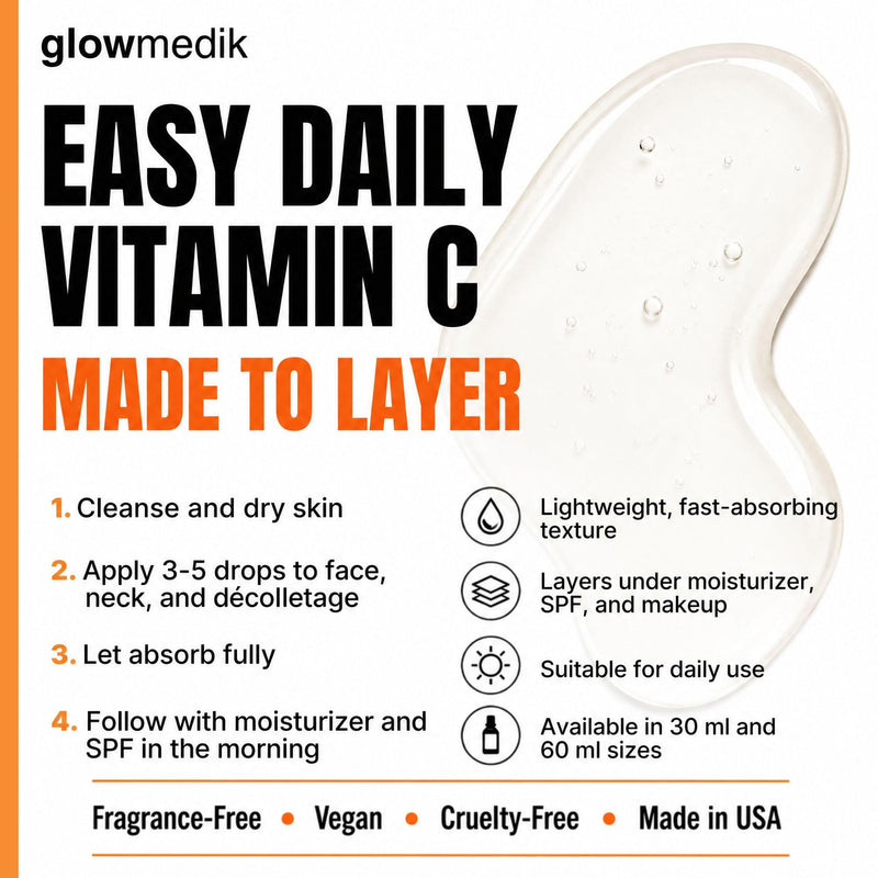 GlowMedik Vitamin C Serum for Face - Illuminating Brightening Serum for Dark Spots - Dark Spot Corrector with Hyaluronic Acid & Vitamin E - Fine Lines & Wrinkles, Sensitive Skin, Made in USA 2 fl oz 2 Fl Oz (Pack of 1)