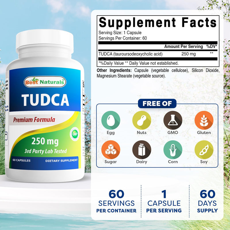 Best Naturals TUDCA 250mg (Tauroursodeoxycholic Acid) - 60 Veg Capsules - 2 Months Supply (60 Count (Pack of 3))
