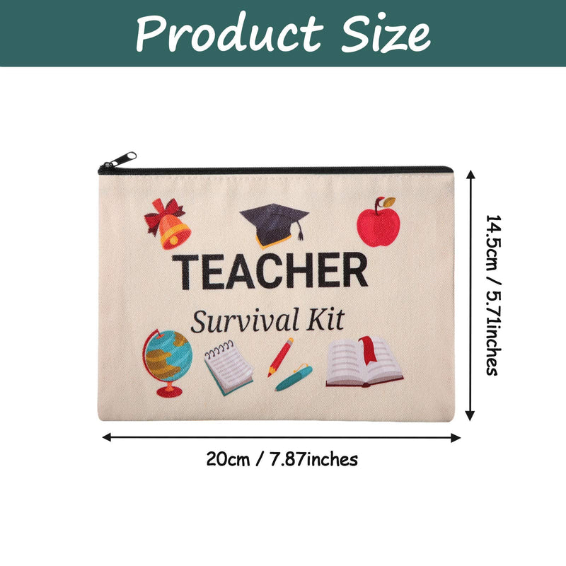 Frienda 10 Pcs Teacher Cosmetic Bags Canvas Zipper,7.87 x 5.71 Inches | Teacher Appreciation Makeup Pouches, Pencil Case for School Supplies, Travel Toiletry Organizer with Survival Kit Design 7.87 x 5.71 Inches (Pack of 2)