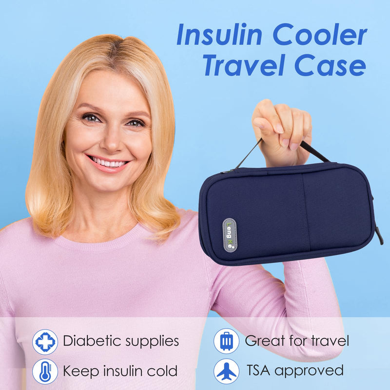 [Australia] - YOUSHARES Insulin Cooler Bag with 2 Ice Packs - 21*11.5*6CM Portable but Large Capacity Medication Case for Diabetics Keep Supplies Safe and Cold Diabetes Bag (Navy Blue) Y10-Navy Blue 