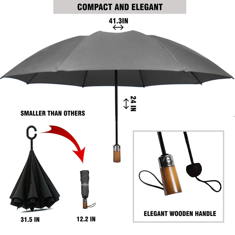 NEW 2 PCS Windproof Strong Umbrellas for Rain Compact Umbrella and Reverse Umbrella for Men and Women Automatic Open Close Umbrella Folding Travel Light Umbrella - Bundle