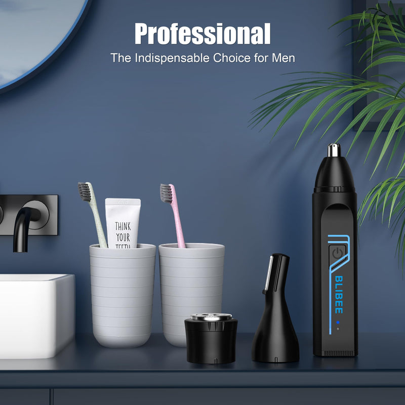 [Australia] - Ear and Nose Hair Trimmer for Men Women, 3-in-1 Professional Painless USB Rechargeable Eyebrow Trimmer, Nose Hair Trimmer for Men, Facial Hair Remover with Powerful Motor, Black 
