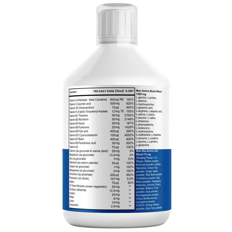 Men’s Multivitamin Liquid – 500ml – Orange Flavour – 140+ Nutrients Including Vitamins, Minerals & Amino Acids – Made in Sweden