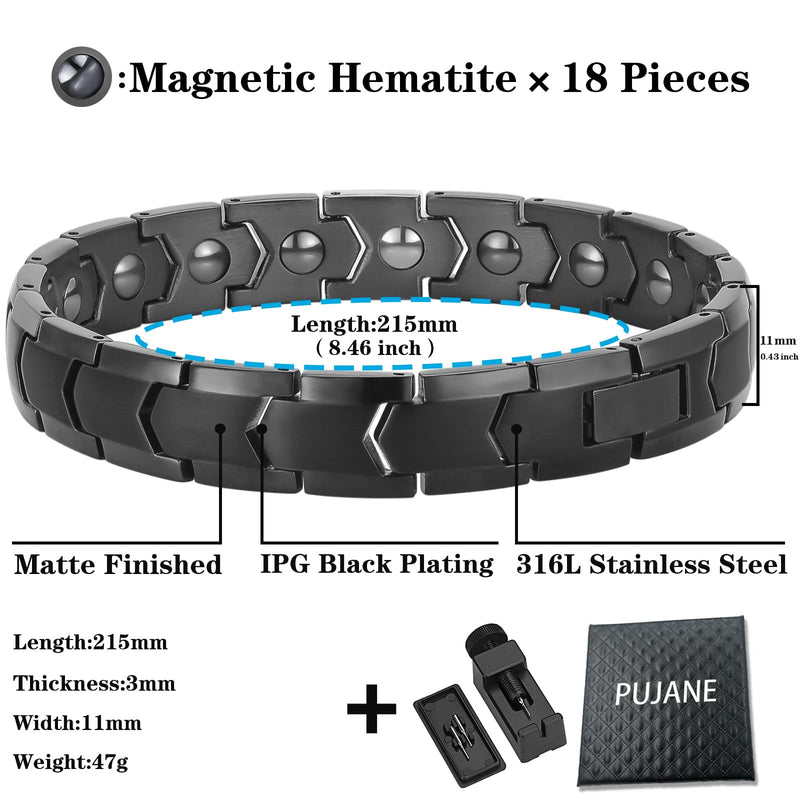 [Australia] - Magnetic Hematite Bracelets for Men Women 316L Stainless Steel Power Balance Energy Magnets Stones Bracelet Jewelry Gift with Adjustment Tool Black 