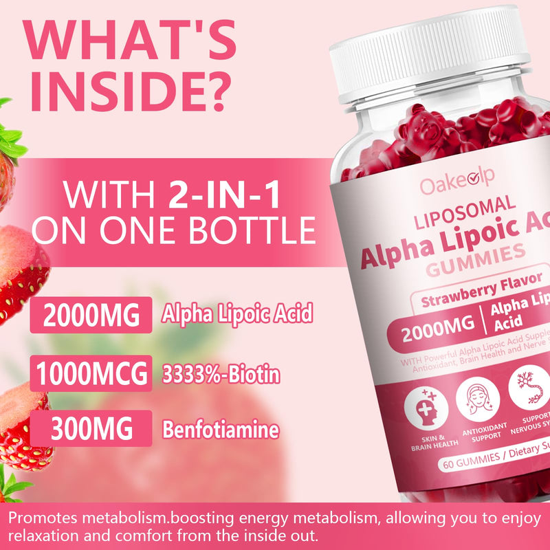[Australia] - 2 Pack Liposomal Alpha Lipoic Acid Gummies 2000mg Gummies,High Potency ALA Complex Biotin & Benfotiamine for Antioxidant, Brain Health and Nerve* Support,Liposomal Enhance 98% Absorption 60 Count (Pack of 2) 