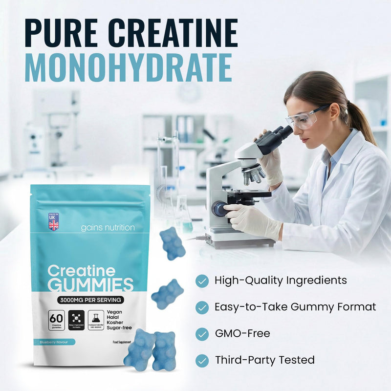 GN Creatine Gummies 3000mg Per Serving | 60 Sugar Free Real Creatine Monohydrate Gummies (30 Servings) | Blueberry | Vegan | Made in UK