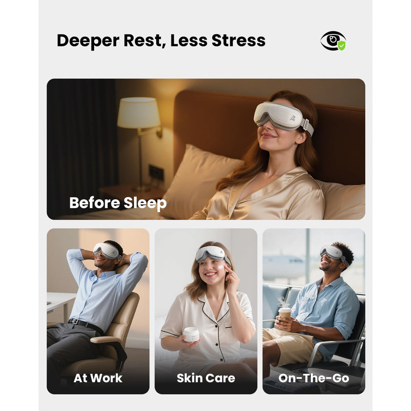 [Australia] - BOB AND BRAD Eye Massager FSA Eligible/HSA Eligible, EyeOasis 2 Heated Eye Mask for Migraines with Music, Smart Migraine Massager Reduce Dry Eyes Improve Sleep, Birthday Gifts for Women Men Mom Dad Pearl White (Deep Relaxation, Sleep Aid) 