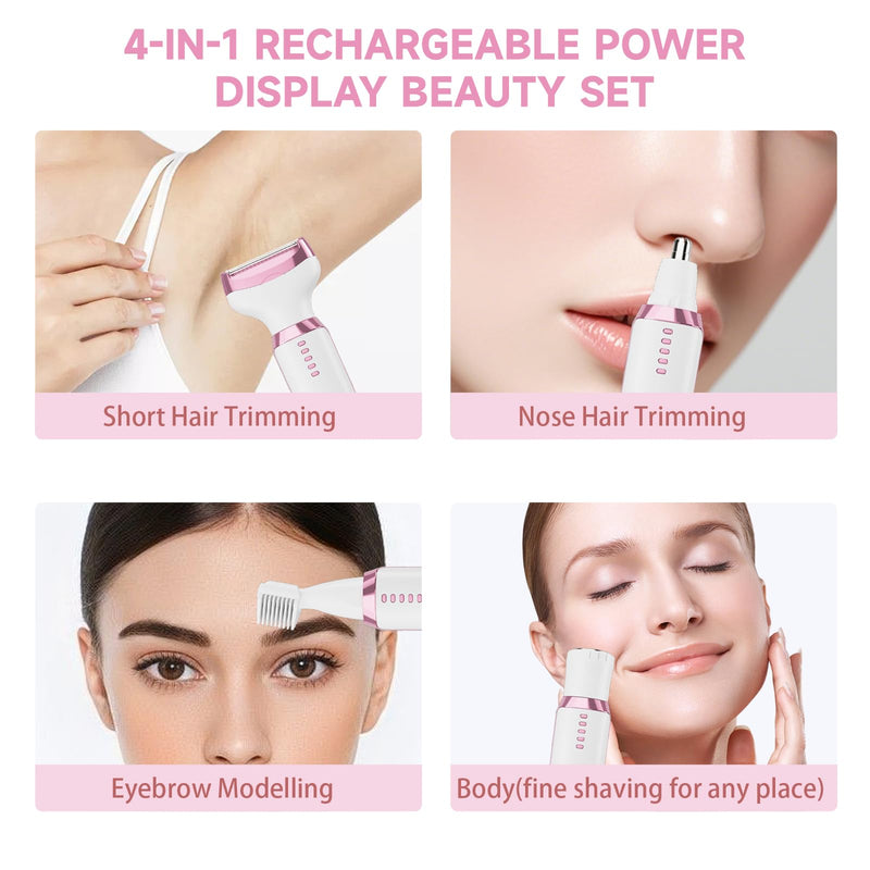 [Australia] - Electric Razors for Women, Bikini Trimmer 4 in 1 Lady Shaver, Wet/Dry Cordless Hair Remover for Nose Hair Face Eyebrow Arms Legs Armpit Underarm Pubic Area Electric Grooming Set LED Display 