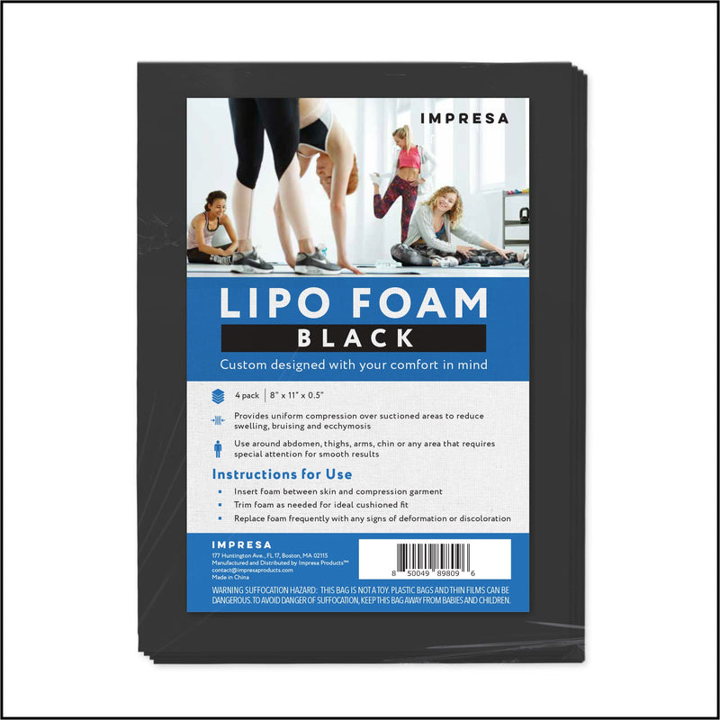 IMPRESA Black Liposuction Foam Pads - 4-Pack, Adhesive Medical Foam Padding for Post-Surgery & Post-Liposuction Compression Garments, Tummy Tuck Recovery 4 Pack