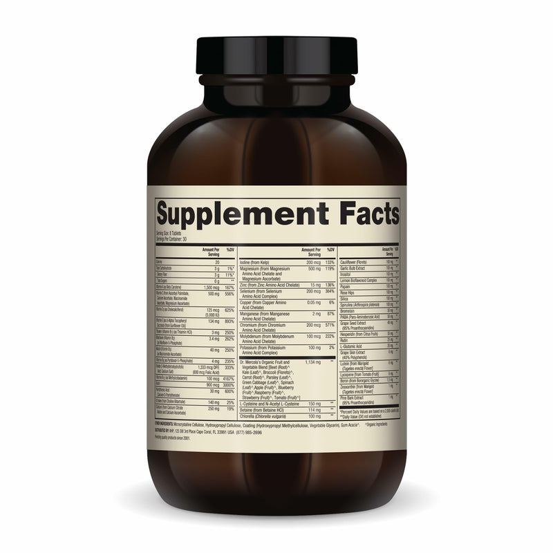 Dr. Mercola Whole-Food Complex with Added Multivitamin Plus Vital Minerals - Supports Nutrition & Immune Support - Bioavailable - GMO Free - 240 Tablets (30 Servings)