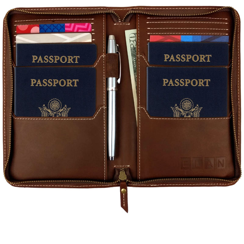 Excello Global Products Split Grain Leather Travel Wallet, Brown, Holds 4 Passports One Size Brown (Split Grain)