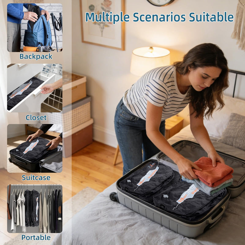 Fuloon Space Saver Vacuum Storage Bags, 20-Inch Travel Compression Bags for Air Travel, Business Trip, Carry-On Suitcases & Backpack, Black (2 Pack, With Pump) 2 Pack With Pump